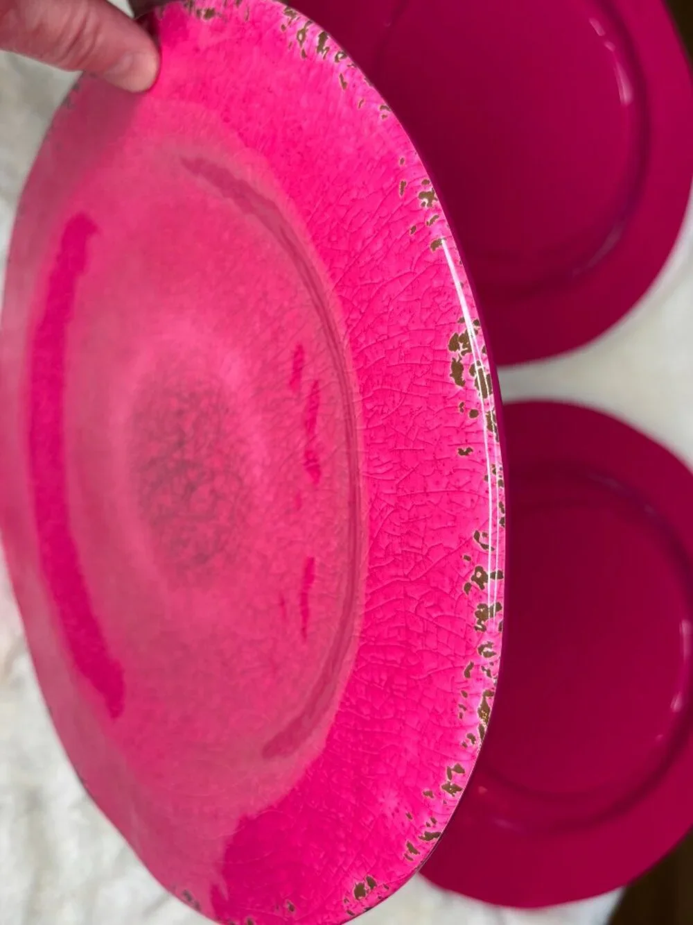 Pier 1 Imports Carmelo Pink Melamine Crackle Glaze Distressed Dinner Plates-NWT